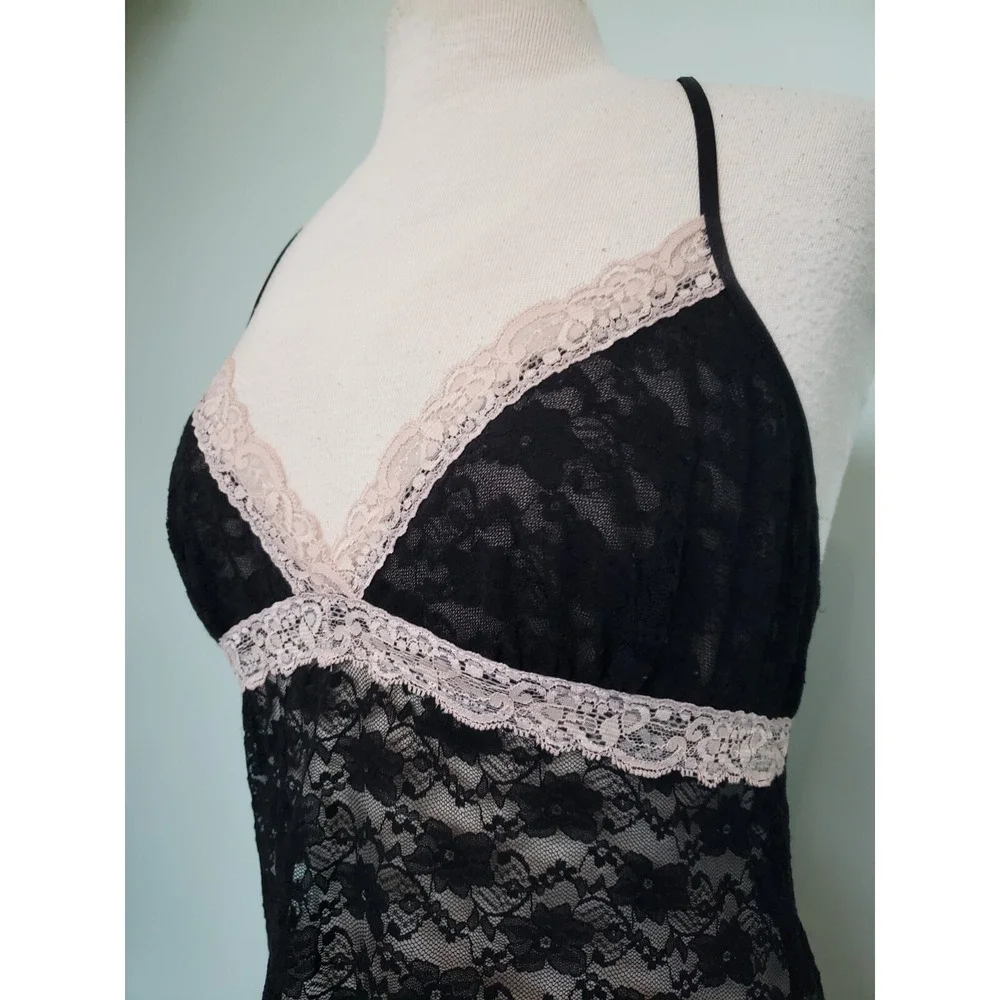 Cosmopolitan Women L Slip Dress Lingerie Pink Sheer Lace Mesh Y2K Racerback Sexy